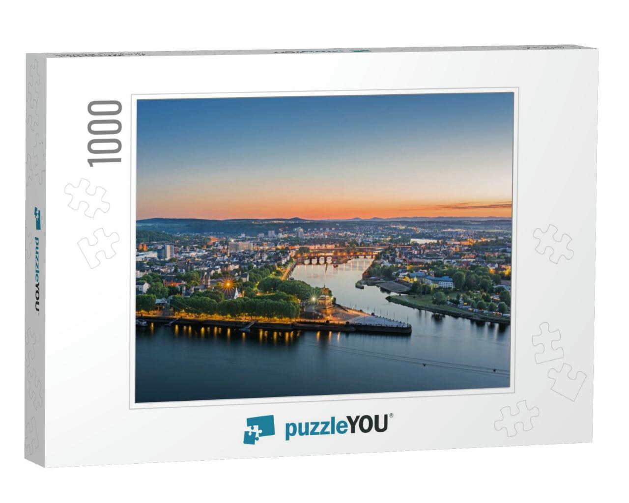 The German Corner Deutsches Eck in Koblenz At Sunset, Ger... Jigsaw Puzzle with 1000 pieces