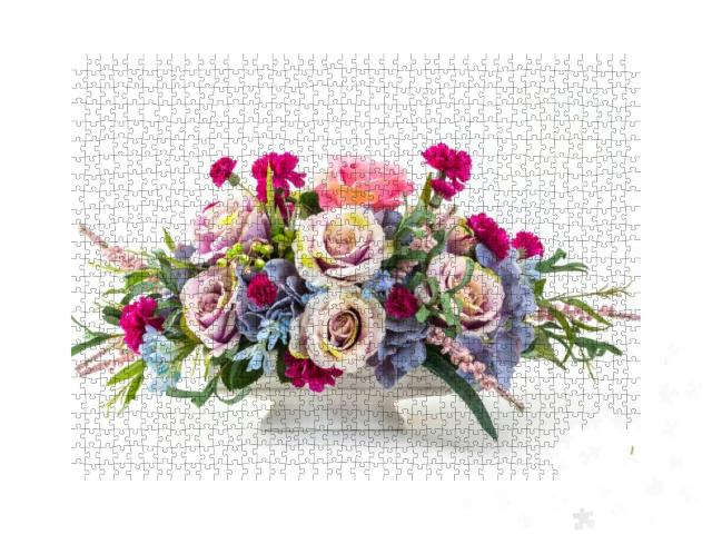 Bouquet of Rose, Hydrangea, Berry & Carnation Flowers in... Jigsaw Puzzle with 1000 pieces