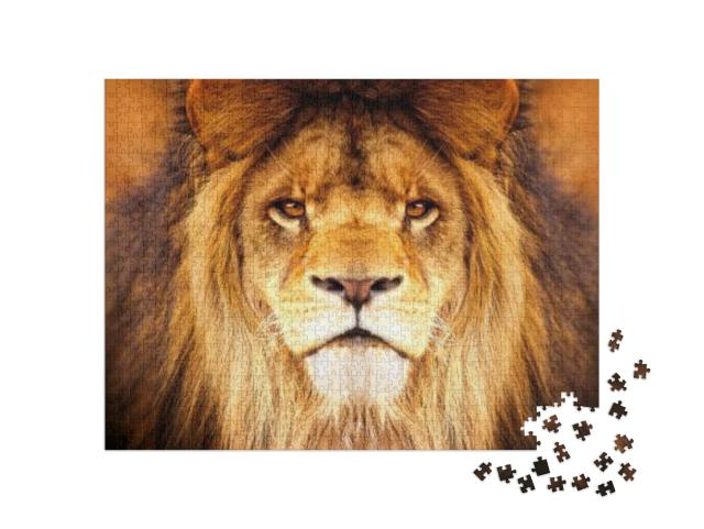 African Male Lion Headshot Looking Into Camera... Jigsaw Puzzle with 1000 pieces