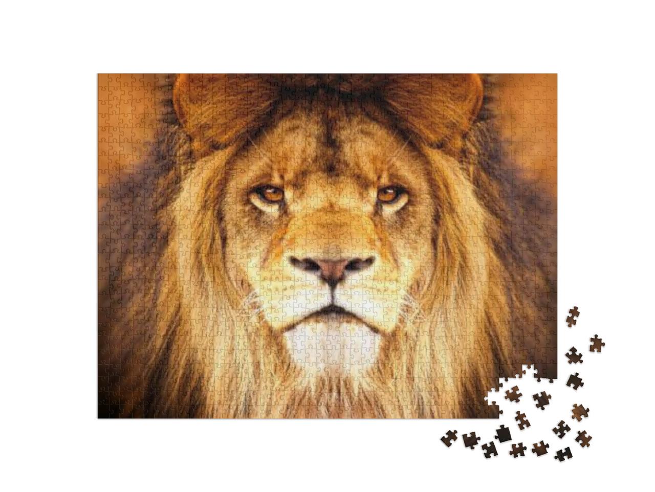 African Male Lion Headshot Looking Into Camera... Jigsaw Puzzle with 1000 pieces