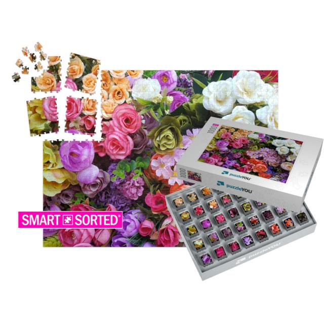 Irregularly Placed Flowers in Various Colors... | SMART SORTED® | Jigsaw Puzzle with 1000 pieces