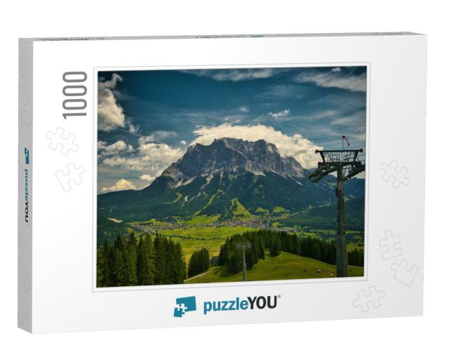 Zugspitze & Lift with Dramatic Sky in Bavaria... Jigsaw Puzzle with 1000 pieces