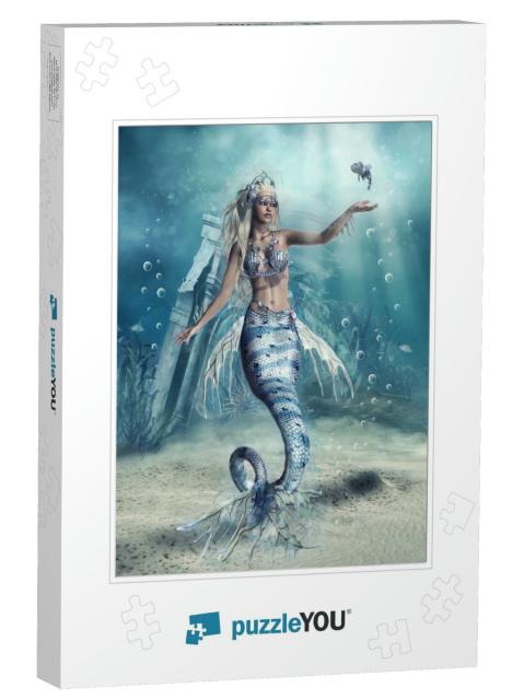 Fantasy Scenery with a Mermaid & a Fish At the Sea Bottom... Jigsaw Puzzle
