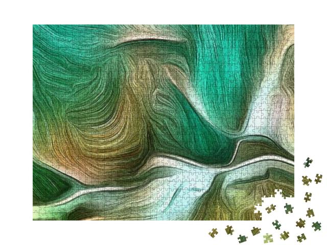 Abstract Painting in Vivid Tints of Green... Jigsaw Puzzle with 1000 pieces
