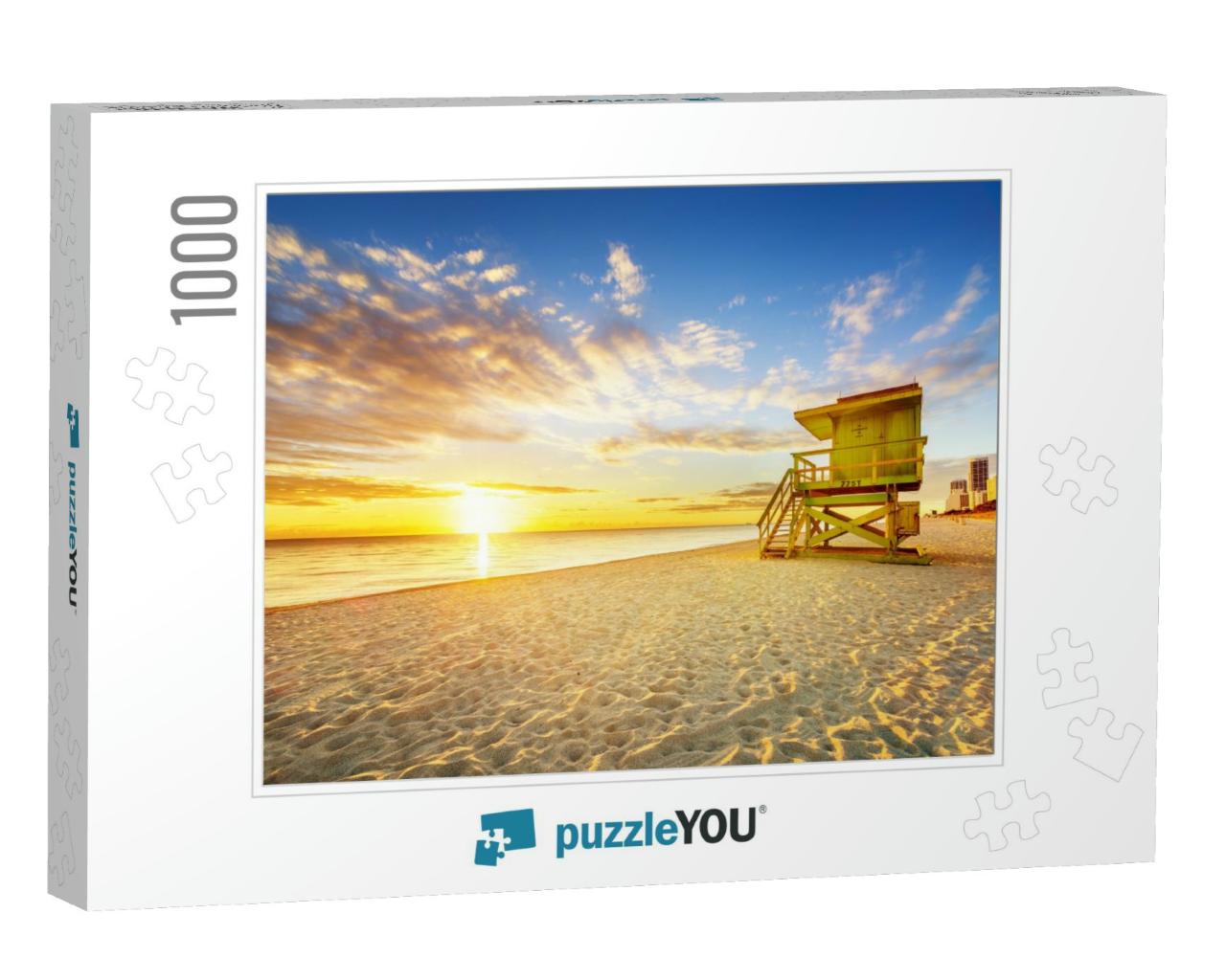 Miami South Beach Sunrise with Lifeguard Tower & Coastlin... Jigsaw Puzzle with 1000 pieces