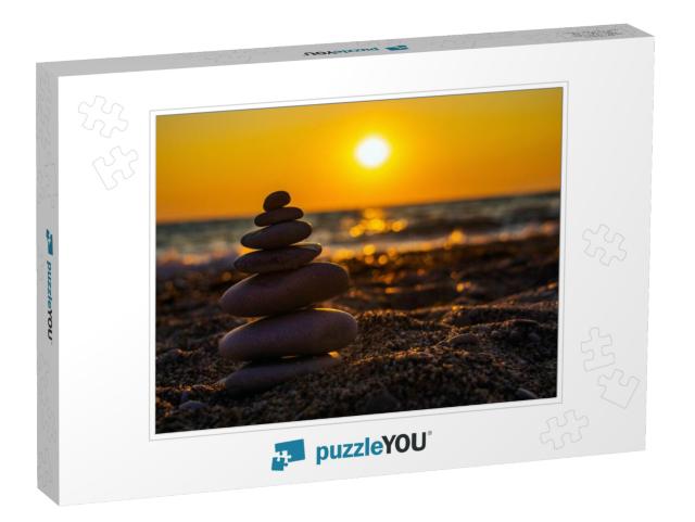 Zen Concept. the Object of the Stones on the Beach At Sun... Jigsaw Puzzle