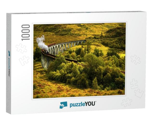 Jacobite Steam Train on Old Viaduct in Glenfinnan, Scotla... Jigsaw Puzzle with 1000 pieces