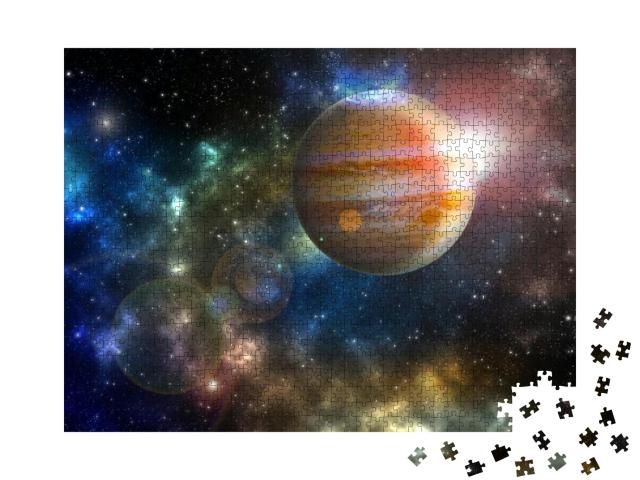 Jupiter Planet in the Colorful Starry Universe Elements o... Jigsaw Puzzle with 1000 pieces