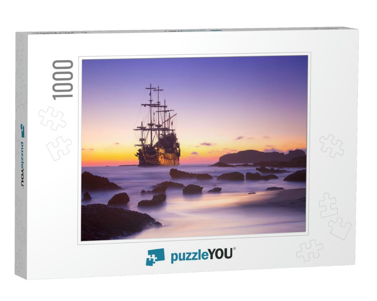 Pirate Ship At the Open Sea At the Sunset... Jigsaw Puzzle with 1000 pieces