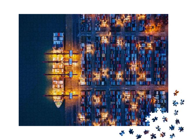 Aerial Top View of Container Cargo Ship in the Export & I... Jigsaw Puzzle with 1000 pieces