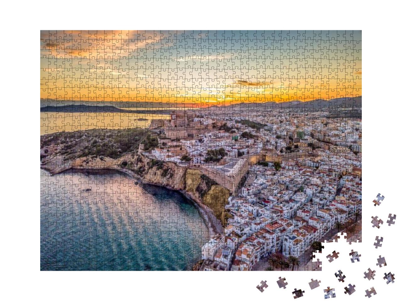 Aerial View of Stunning Sunset Over Ibiza Evissa During a... Jigsaw Puzzle with 1000 pieces
