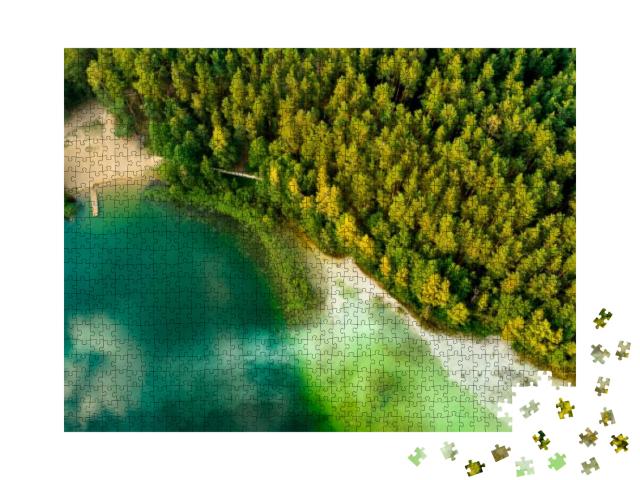 Aerial Top Down View of Beautiful Green Waters of Lake Ge... Jigsaw Puzzle with 1000 pieces