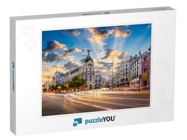 Madrid, Spain Cityscape At Calle De Alcala & Gran Via... Jigsaw Puzzle