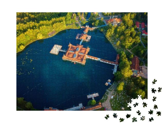 Aerial View of the Famous Lake Heviz in Hungary & the Lar... Jigsaw Puzzle with 1000 pieces