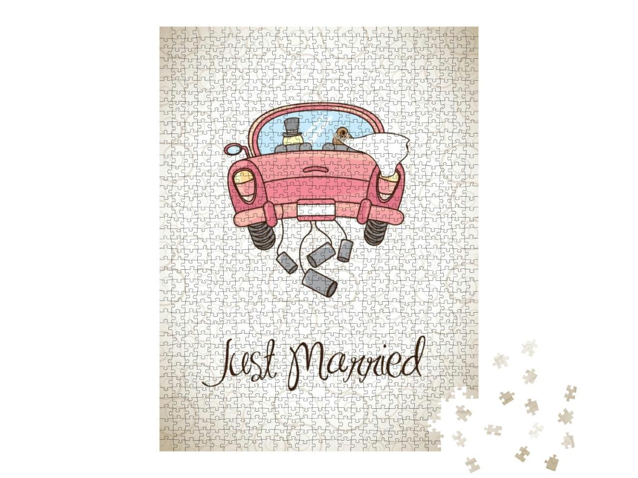 Just Married Over Vintage Background Vector Illustration... Jigsaw Puzzle with 1000 pieces