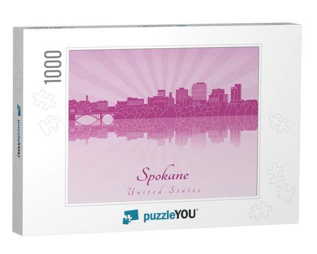 Spokane Skyline in Purple Radiant Orchid in Editable Vect... Jigsaw Puzzle with 1000 pieces