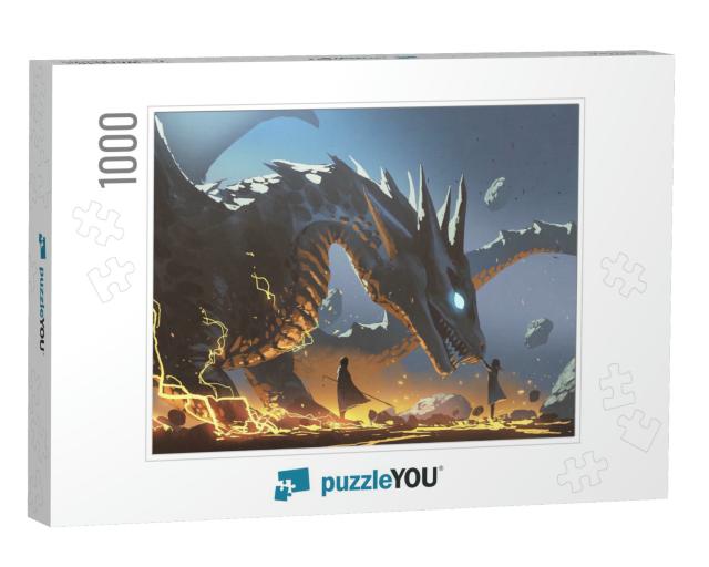 Fantasy Scene of a Woman Reaching for the Dragon with a N... Jigsaw Puzzle with 1000 pieces