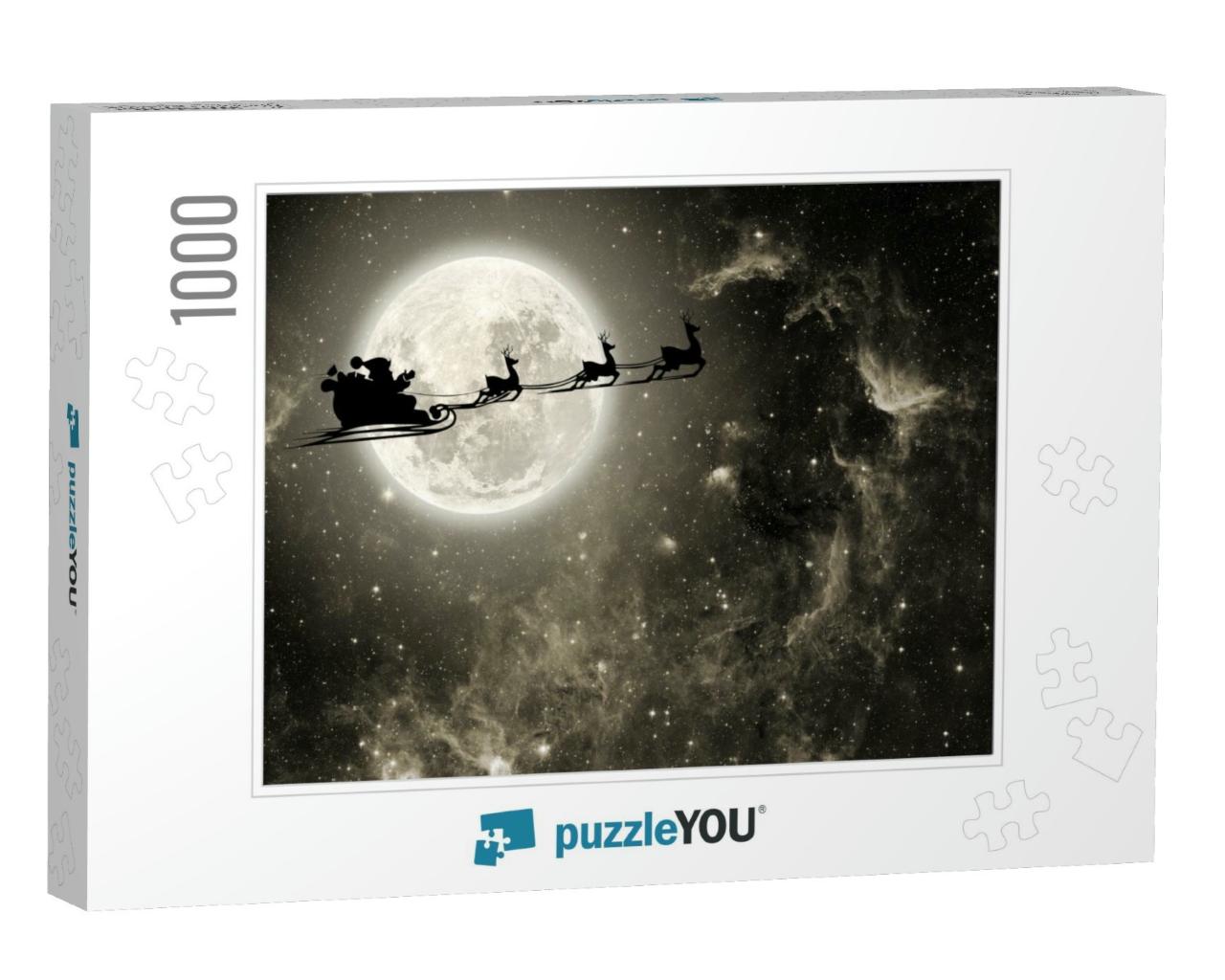 Silhouette of a Flying Goth Santa Claus Against the Backg... Jigsaw Puzzle with 1000 pieces