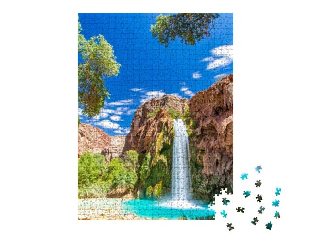Long Exposure Photo At Havasupai Waterfalls During Summer... Jigsaw Puzzle with 1000 pieces