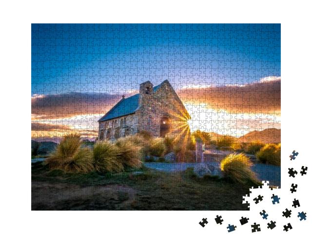 Sunrise At Church of the Good Shepherd, Lake Tekapo, Sout... Jigsaw Puzzle with 1000 pieces