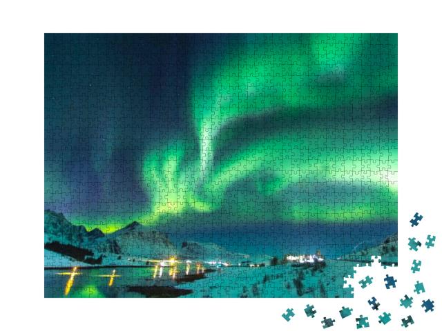 Northern Lights At Night Against the Backdrop of Beautifu... Jigsaw Puzzle with 1000 pieces
