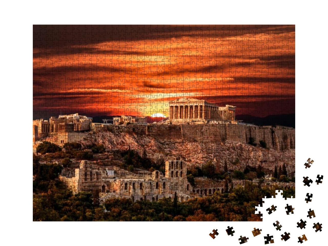 Parthenon, Acropolis of Athens, Under Dramatic Sunset Sky... Jigsaw Puzzle with 1000 pieces