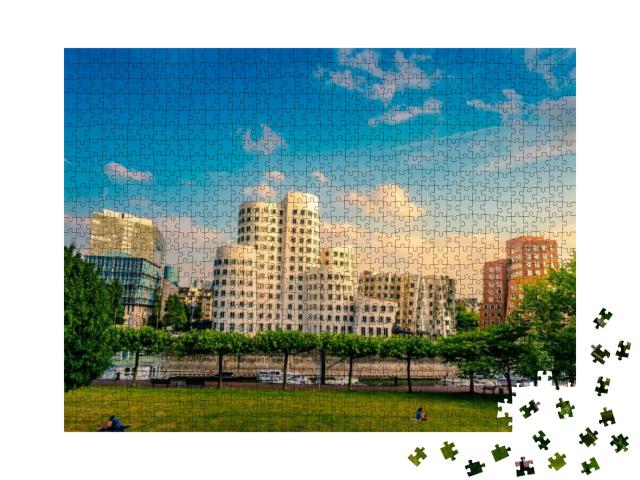 Looking At Media Harbor At Rhine-River in Dusseldorf in G... Jigsaw Puzzle with 1000 pieces