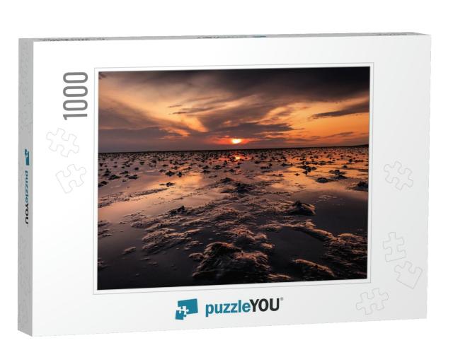 Sunset Over the Mudflat - Buesum - Northern Germany... Jigsaw Puzzle with 1000 pieces
