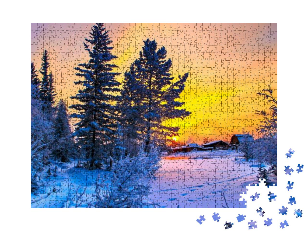Beautiful Winter Snow Nature Landscape At Sunset... Jigsaw Puzzle with 1000 pieces