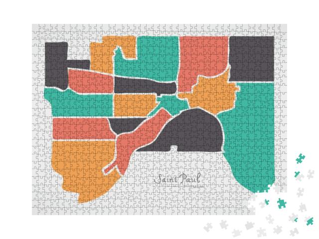 Saint Paul Minnesota Map with Neighborhoods & Modern Roun... Jigsaw Puzzle with 1000 pieces