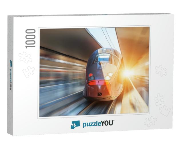 Modern High Speed Train on a Clear Day with Motion Blur A... Jigsaw Puzzle with 1000 pieces