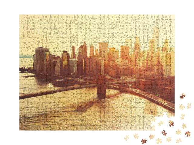 Brooklyn Bridge Over the East River in New York City At S... Jigsaw Puzzle with 1000 pieces