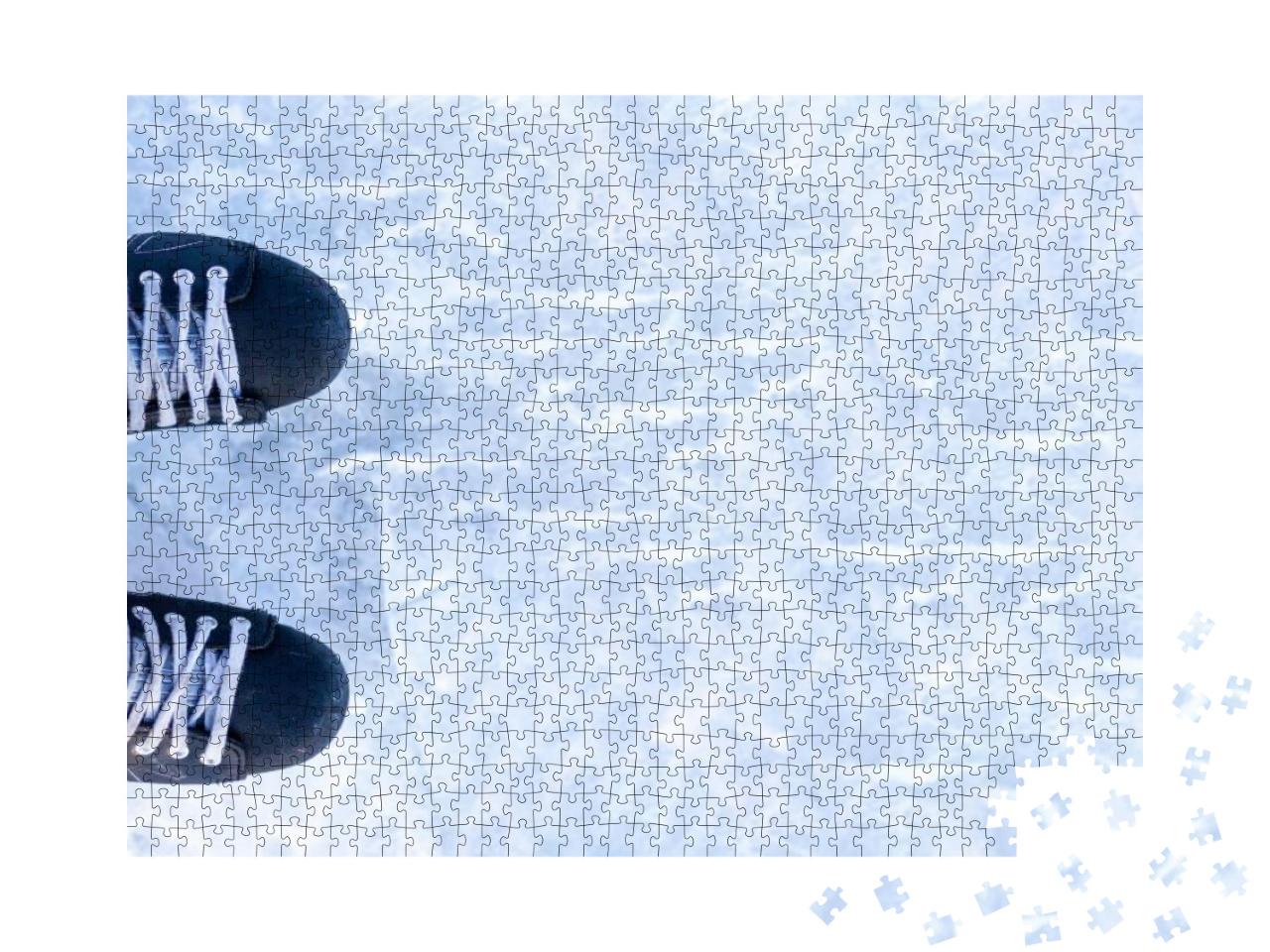 A Pair of Hockey Skates with Laces on Frozen Ice Rink Clo... Jigsaw Puzzle with 1000 pieces