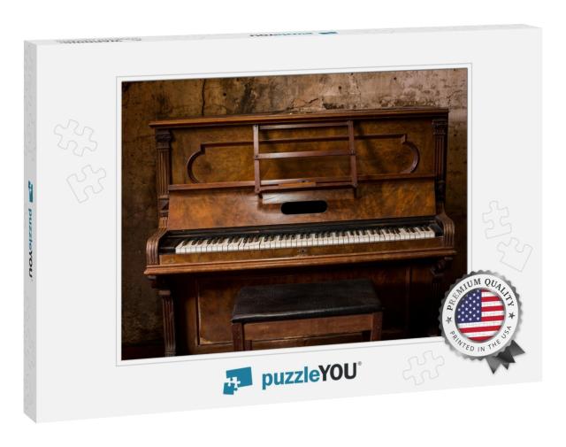 Old Wooden Piano Keys on Wooden Musical Instrument in Fro... Jigsaw Puzzle
