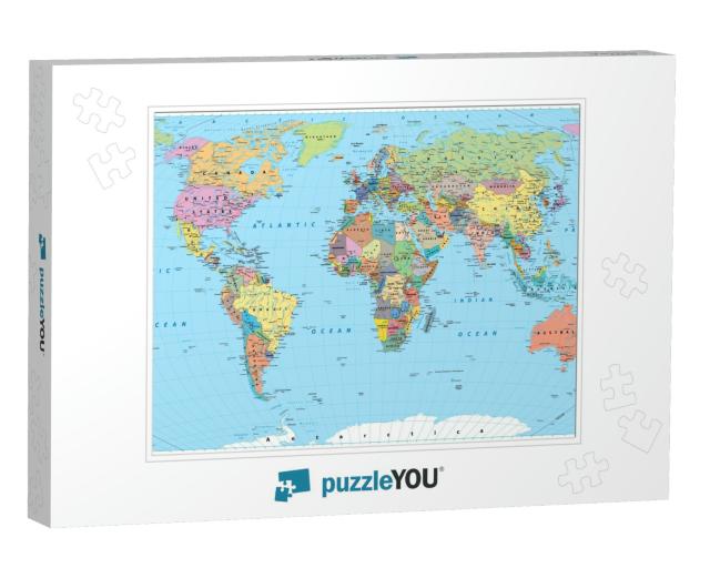 Colored World Map - Borders, Countries, Roads & Cities. D... Jigsaw Puzzle