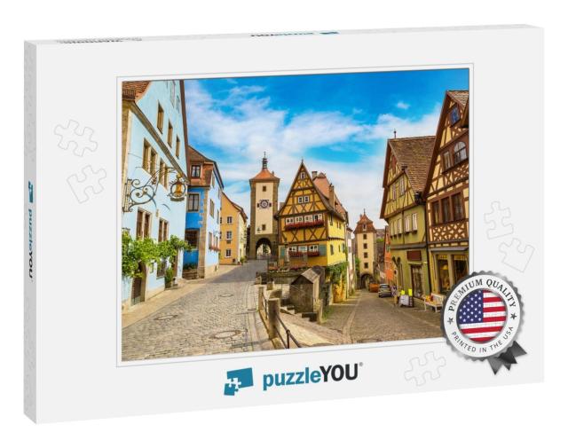 Medieval Old Street in Rothenburg Ob Der Tauber in a Beau... Jigsaw Puzzle