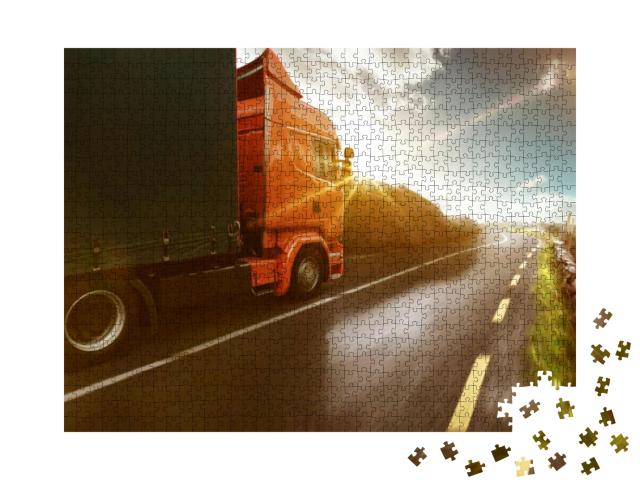 Truck Rolls Through a Sunny Landscape... Jigsaw Puzzle with 1000 pieces