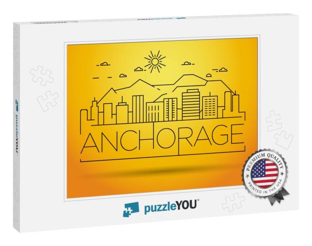 Minimal Anchorage Linear City Skyline with Typographic De... Jigsaw Puzzle