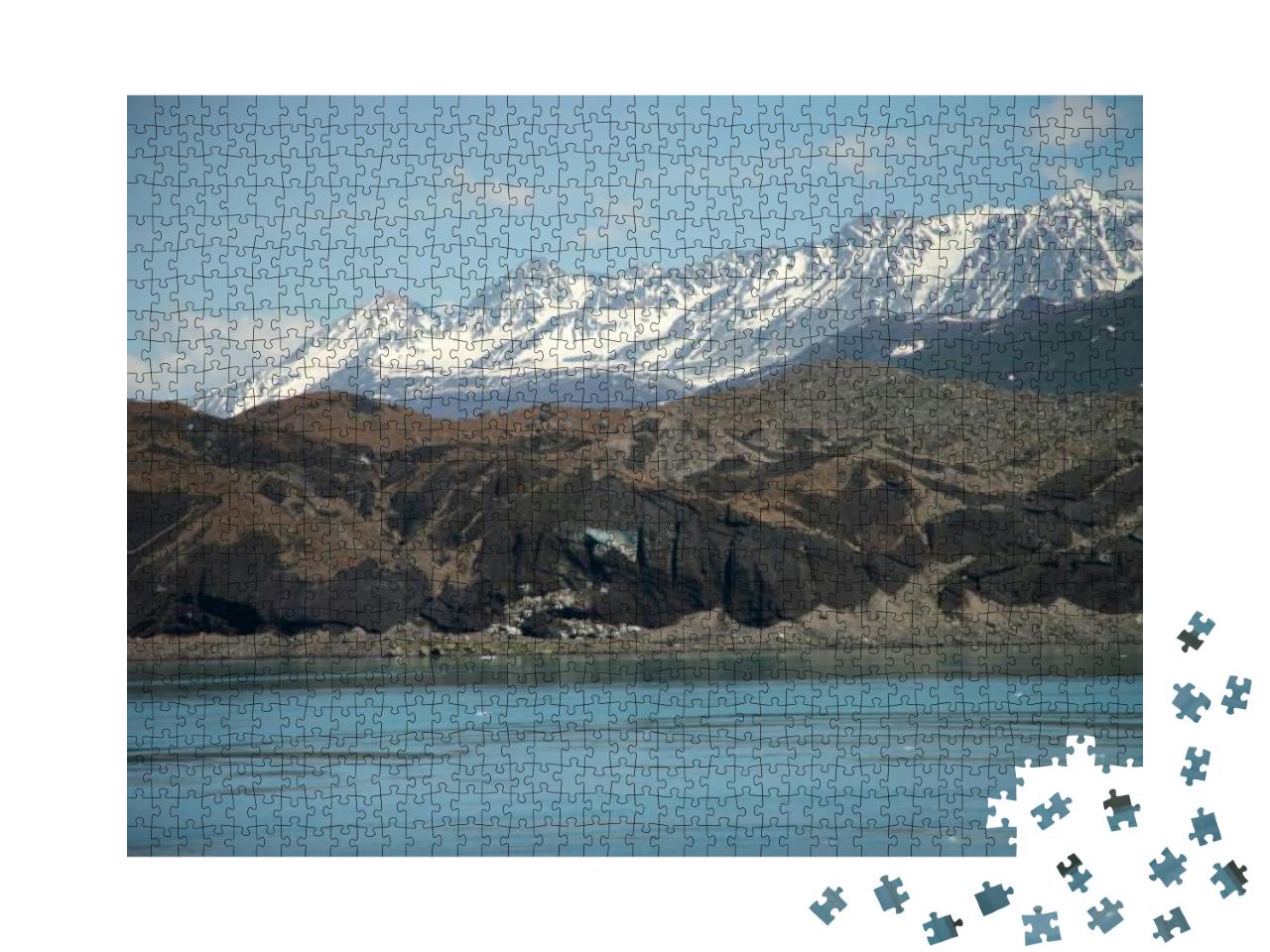 View of Dirt Covered Glacier with Mountains in the Backgr... Jigsaw Puzzle with 1000 pieces