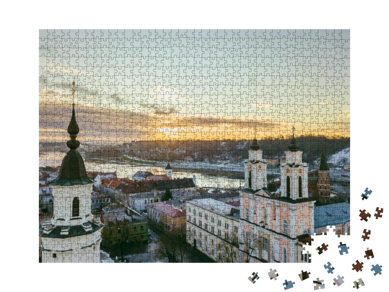 Early Winter Morning in Kaunas Old Town, Lithuania. Drone... Jigsaw Puzzle with 1000 pieces