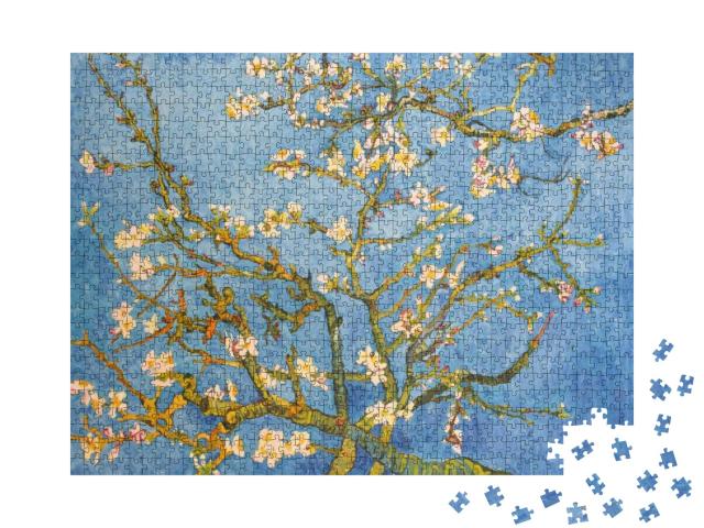 Blossoming Almond Tree. Beautiful Oil Painting on Canvas... Jigsaw Puzzle with 1000 pieces