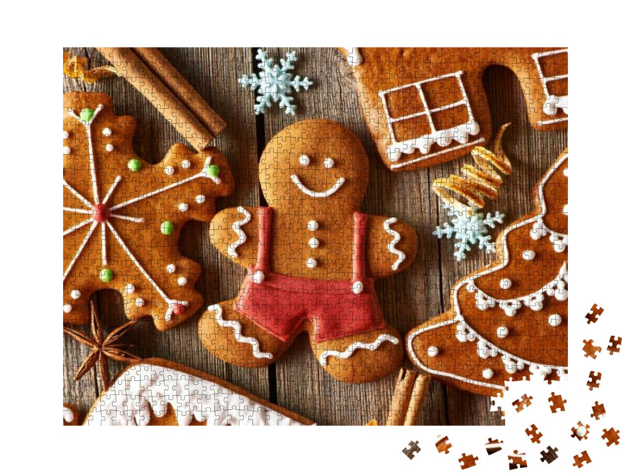 Christmas Homemade Gingerbread Cookies on Wooden Table... Jigsaw Puzzle with 1000 pieces
