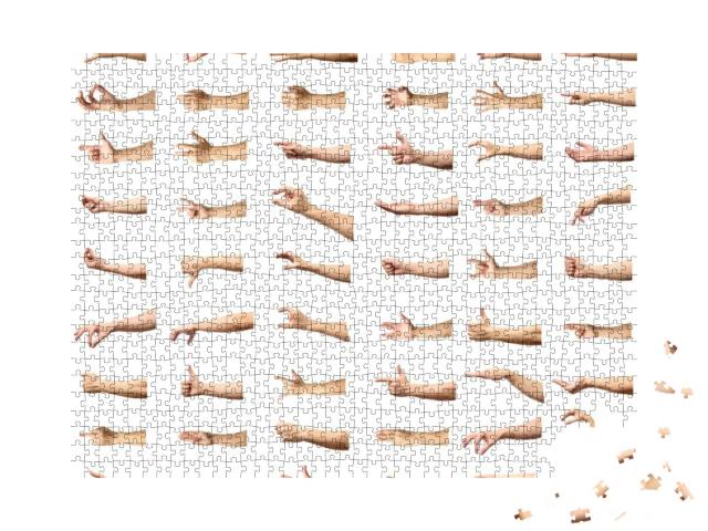 Multiple Male Caucasian Hand Gestures Isolated Over the W... Jigsaw Puzzle with 1000 pieces