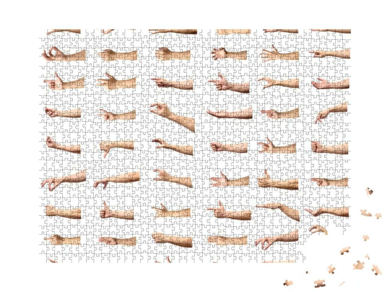 Multiple Male Caucasian Hand Gestures Isolated Over the W... Jigsaw Puzzle with 1000 pieces
