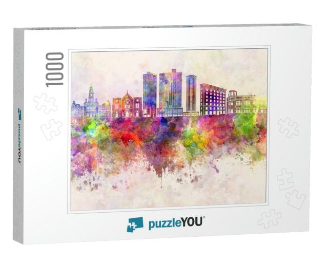 Fort Worth Skyline in Watercolor Background... Jigsaw Puzzle with 1000 pieces