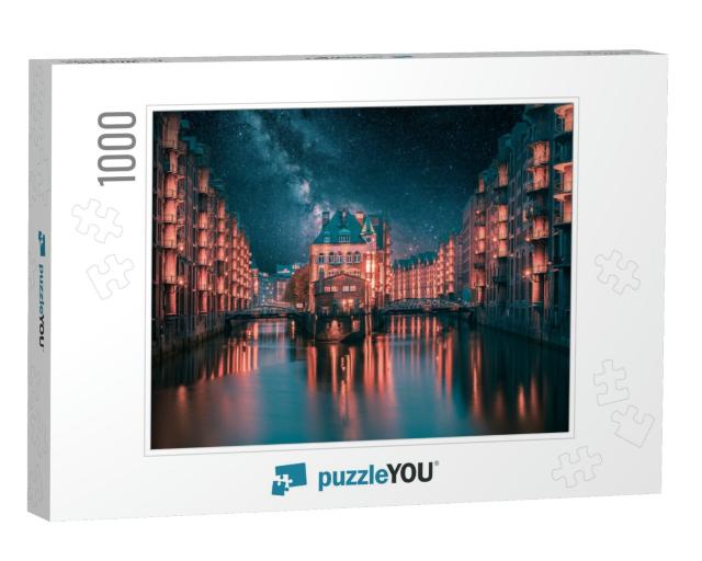 Hamburg, Germany Between the Night with Milky Way in Back... Jigsaw Puzzle with 1000 pieces