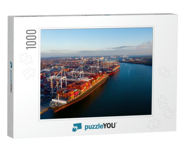 Aerial View of Colorful Containers on Cargo Ships At the... Jigsaw Puzzle with 1000 pieces