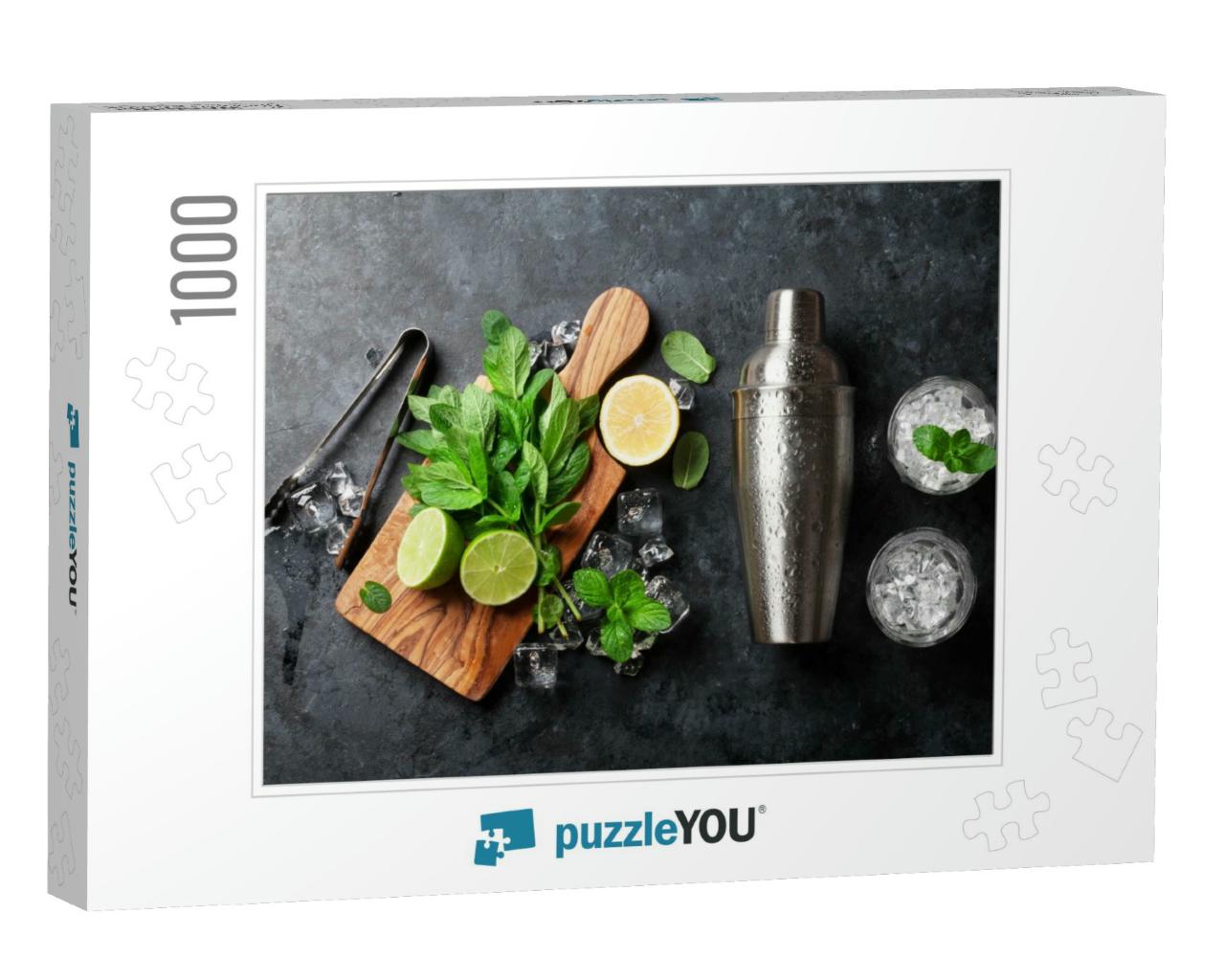Mojito Cocktail Making. Mint, Lime, Ice Ingredients & Bar... Jigsaw Puzzle with 1000 pieces