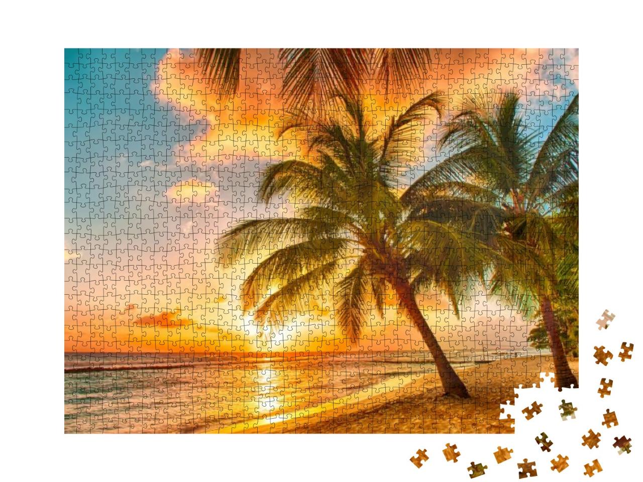 Beautiful Sunset Over the Sea with a View At Palms on the... Jigsaw Puzzle with 1000 pieces