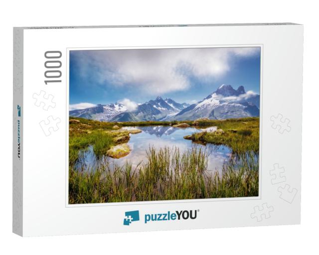 Views of the Mont Blanc Glacier with Lac Blanc. Popular T... Jigsaw Puzzle with 1000 pieces